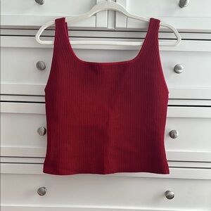 Red Ribbed Women's Top